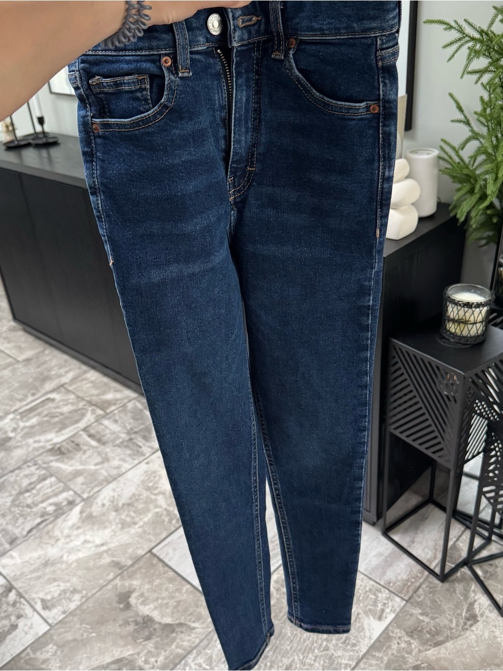 Topshop Dark Blue Skinny Jeans — High Rise